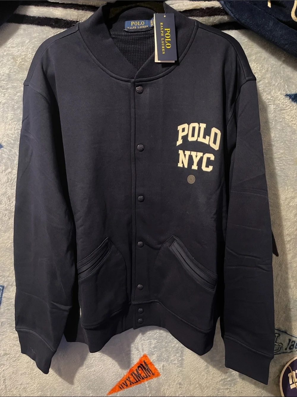 Polo by Ralph Lauren Navy Crewneck Sweatshirt with White 'POLO NYC' Logo